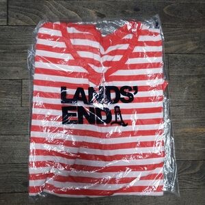 NWT Land's End Supima Crewneck Striped Red Tee T-shirt Top XL